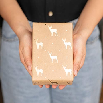 RUSPEPA Kraft Wrapping Paper - Christmas Tree & Reindeer Designs