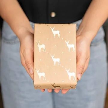 RUSPEPA Kraft Wrapping Paper - Christmas Tree & Reindeer Designs