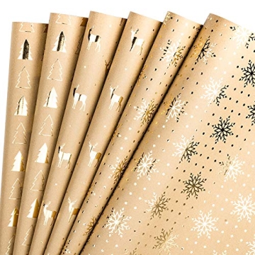 RUSPEPA Kraft Wrapping Paper - Christmas Tree & Reindeer Designs