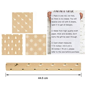 RUSPEPA Kraft Wrapping Paper - Christmas Tree & Reindeer Designs