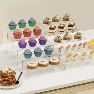 Anglelife 8 Pieces Large Display Risers, 4" Wide Clear Rectangular Display Shelf for Showcase Collectibles, Acrylic Display Stand for Retail Desktop Jewelry Funko Pop Figures