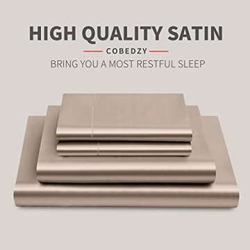 Cobedzy 4 Pieces Taupe Satin Sheets King Size Bed Set, Luxury Silky Satin Bedding Sheets Set with 1 ...