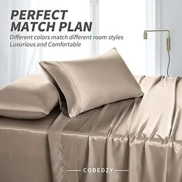 Cobedzy 4 Pieces Taupe Satin Sheets King Size Bed Set, Luxury Silky Satin Bedding Sheets Set with 1 Deep Pocket Fitted Sheet, 1 Soft Flat Sheet, 2 Pillowcases