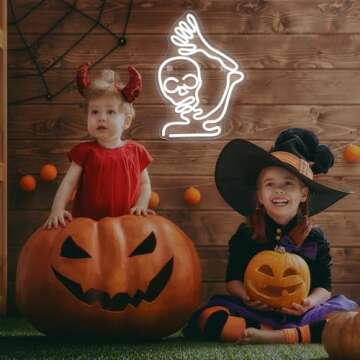 LookLight Skeleton Skull Neon Sign,White Skeleton Neon Sign,Skull Halloween Decor,Neon Signs for Wall Decor,Waving Skull Skeleton Neon Light Sign By USB Led Neon Signs for Bar Club Party