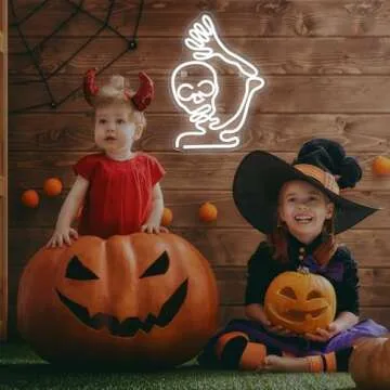 LookLight Skeleton Skull Neon Sign,White Skeleton Neon Sign,Skull Halloween Decor,Neon Signs for Wall Decor,Waving Skull Skeleton Neon Light Sign By USB Led Neon Signs for Bar Club Party