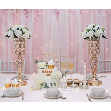 Stunning 20in Metal Crystal Wedding Centerpiece Vases Set