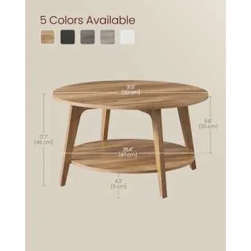 VASAGLE Round Coffee Table with 2-Tier Storage, 31.5-Inch