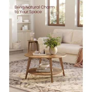 VASAGLE Round Coffee Table with 2-Tier Storage, 31.5-Inch