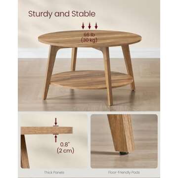 VASAGLE Round Coffee Table with 2-Tier Storage, 31.5-Inch