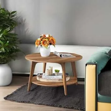 VASAGLE Round Coffee Table with 2-Tier Storage, 31.5-Inch