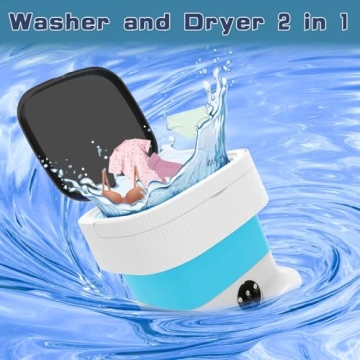 Portable Washing Machine, 60W Mini Washer and Dryer, 15L Folding Lavadora Portatil with Spin,Collapsible Small Compact Clothes Laundry for Underwear, Baby Clothes, Socks (Blue)