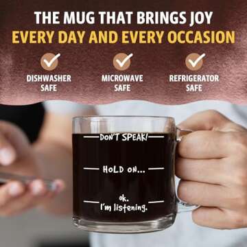 Humor Us Home Goods Funny Coffee Mug For Men and Women - Don't Speak! - Christmas Gifts Ideas for Coffee Lovers, Mom, Dad, Boss, Thanksgiving, Birthday, Stocking Stuffers - 12oz Glass Mug