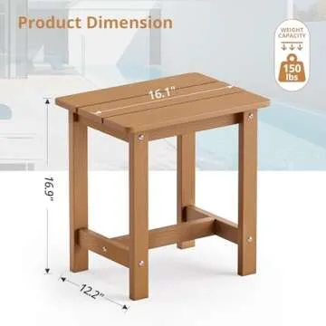LUE BONA Outdoor Side Table, HDPS Small Outdoor Table, Adirondack Side Table, Outside End Table for Patio, Porch, Deck, Weather Resistant/Easy Maintenance/Indoor or Outdoor Use, Teak Color