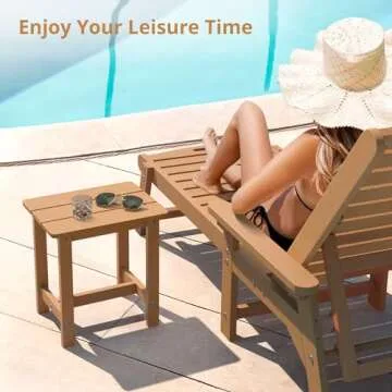 LUE BONA Outdoor Side Table, HDPS Small Outdoor Table, Adirondack Side Table, Outside End Table for Patio, Porch, Deck, Weather Resistant/Easy Maintenance/Indoor or Outdoor Use, Teak Color