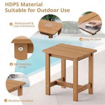 LUE BONA Outdoor Side Table, HDPS Small Outdoor Table, Adirondack Side Table, Outside End Table for Patio, Porch, Deck, Weather Resistant/Easy Maintenance/Indoor or Outdoor Use, Teak Color