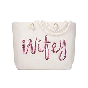 ELEGANTPARK Wifey Wedding Bride Tote Bridal Shower Gifts for Engagement Wedding Party Honeymoon Beac...