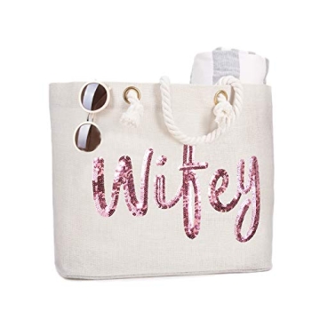 ELEGANTPARK Rose Gold Sequin Wifey Wedding Tote