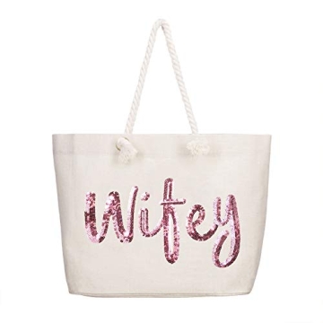 ELEGANTPARK Rose Gold Sequin Wifey Wedding Tote