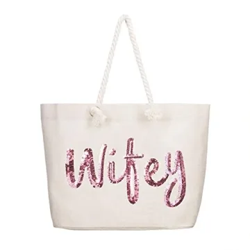 ELEGANTPARK Rose Gold Sequin Wifey Wedding Tote