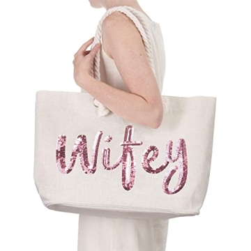 ELEGANTPARK Rose Gold Sequin Wifey Wedding Tote