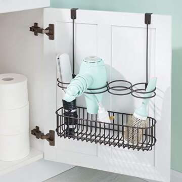 mDesign Metal Bathroom Storage Tool Organizer Accessory Basket Tray - Hang Over Cabinet Door - Stora...