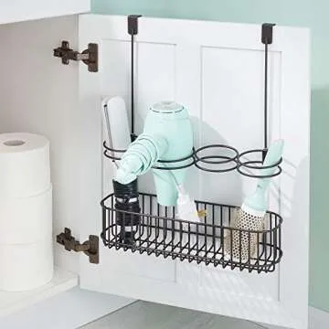 mDesign Metal Bathroom Storage Tool Organizer Accessory Basket Tray - Hang Over Cabinet Door - Stora...