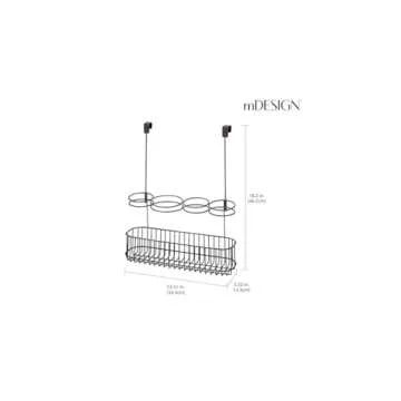 mDesign Metal Bathroom Storage Tool Organizer Accessory Basket Tray - Hang Over Cabinet Door - Storage for Hair Dryer, Straightener, Curling Iron & Hair Styling Products - Concerto Collection, Bronze