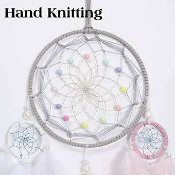 Keponbee Dream Catcher for Girl Pink, Handmade Romantic Unique Dreamcatcher Beads and Feathers Wall Hanging Ornament Gift for Bedroom