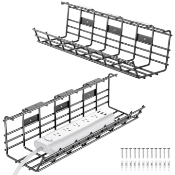 2 Pack Under Desk Cable Management Tray – Durable Metal Organizer