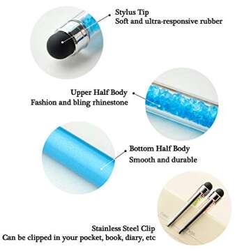 HOSTK 20pcs Bling Stylus Pen Retractable Ballpoint Pen Crystal Diamond Screen Touch Pen Capacitive Pens for Note Tab Office School Stationery Supplies(20 Pen-Black Ink)