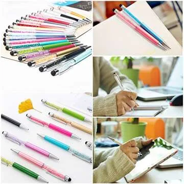 HOSTK 20pcs Bling Stylus Pen Retractable Ballpoint Pen Crystal Diamond Screen Touch Pen Capacitive Pens for Note Tab Office School Stationery Supplies(20 Pen-Black Ink)