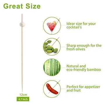 200 Pcs Cocktail Picks, 4.7 Inch Toothpicks for Appetizers, Bamboo Cocktail Sticks Skewers for Drinks, Desserts, Charcuterie, Wedding Party Fancy Toothpicks, Natural Pearl Mini Food Picks Decorative