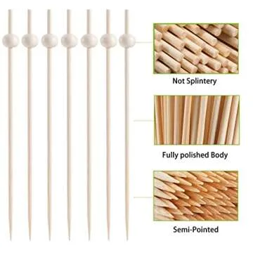 200 Pcs Cocktail Picks, 4.7 Inch Toothpicks for Appetizers, Bamboo Cocktail Sticks Skewers for Drinks, Desserts, Charcuterie, Wedding Party Fancy Toothpicks, Natural Pearl Mini Food Picks Decorative