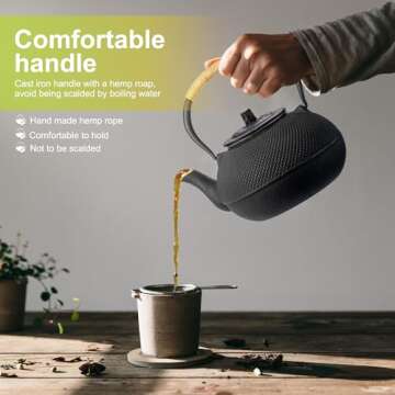 suyika Japanese Tetsubin Cast Iron Teapot Tea Kettle pot with Stainless Steel Infuser for Stovetop Safe Coated with Enameled Interior 22 oz/650 ml