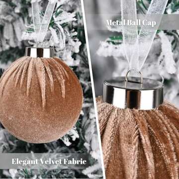 Brown Velvet Christmas Tree Ornaments - 15pcs Shatterproof Christmas Balls for Xmas Trees Decorations - Multicolor Brown Neutral Beige, 80mm 3.15inch