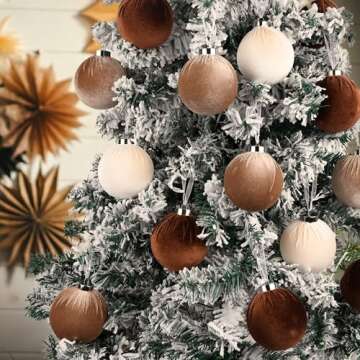 Brown Velvet Christmas Tree Ornaments - 15pcs Shatterproof Christmas Balls for Xmas Trees Decorations - Multicolor Brown Neutral Beige, 80mm 3.15inch