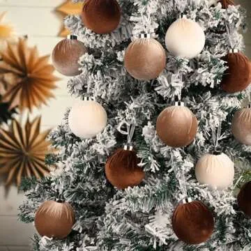 Brown Velvet Christmas Tree Ornaments - 15pcs Shatterproof Christmas Balls for Xmas Trees Decorations - Multicolor Brown Neutral Beige, 80mm 3.15inch