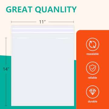 iMailer - 500 Pcs - 11" x 14" Clear Cellophane Bags - Resealable Self Sealing Cello Plastic Poly Bag...
