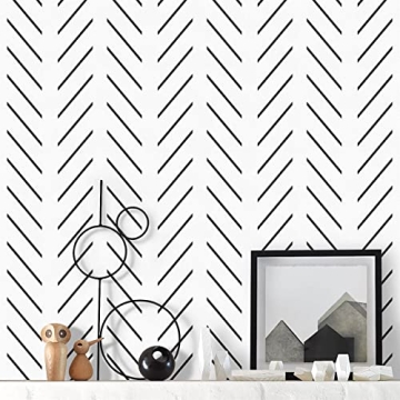 Orainege Black and White Peel and Stick Wallpaper Herringbone Contact Paper for Bathroom 17.7 in x 5...