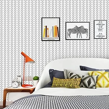 Orainege Black and White Peel and Stick Wallpaper Herringbone Contact Paper for Bathroom 17.7 in x 590.5 in Black Chevron Removable Wall Paper Peel and Stick Modern Geometric Self Adhesive Wallpaper