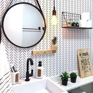 Orainege Black and White Peel and Stick Wallpaper Herringbone Contact Paper for Bathroom 17.7 in x 590.5 in Black Chevron Removable Wall Paper Peel and Stick Modern Geometric Self Adhesive Wallpaper