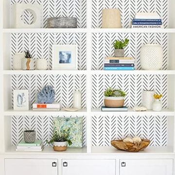 Orainege Black and White Peel and Stick Wallpaper Herringbone Contact Paper for Bathroom 17.7 in x 590.5 in Black Chevron Removable Wall Paper Peel and Stick Modern Geometric Self Adhesive Wallpaper