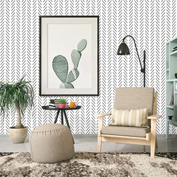 Orainege Black and White Peel and Stick Wallpaper Herringbone Contact Paper for Bathroom 17.7 in x 590.5 in Black Chevron Removable Wall Paper Peel and Stick Modern Geometric Self Adhesive Wallpaper