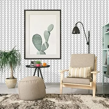 Orainege Black and White Peel and Stick Wallpaper Herringbone Contact Paper for Bathroom 17.7 in x 590.5 in Black Chevron Removable Wall Paper Peel and Stick Modern Geometric Self Adhesive Wallpaper