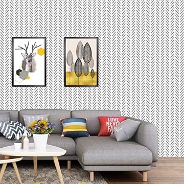 Orainege Black and White Peel and Stick Wallpaper Herringbone Contact Paper for Bathroom 17.7 in x 590.5 in Black Chevron Removable Wall Paper Peel and Stick Modern Geometric Self Adhesive Wallpaper