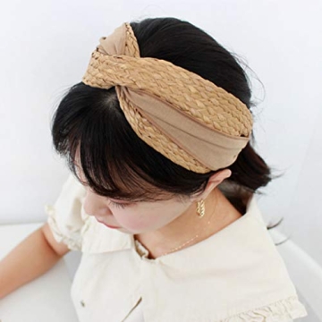 MHDGG Headbands for Women Straw Knotted Headbands,Bohemian Summer Wide Headbands for Women Headwear Styling Tools Accessories,Style 3