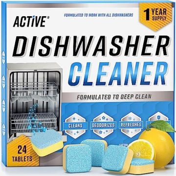 ACTIVE Dishwasher Cleaner And Deodorizer Tablets - 24 Pack Deep Clean Descaler Pods for Spotless Dis...