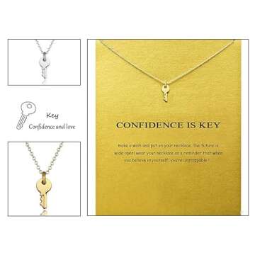 LANG XUAN Friendship Gold Key Necklace Good Luck Elephant Pendant Chain Necklace with Message Card Gift Card