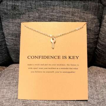 LANG XUAN Friendship Gold Key Necklace Good Luck Elephant Pendant Chain Necklace with Message Card Gift Card