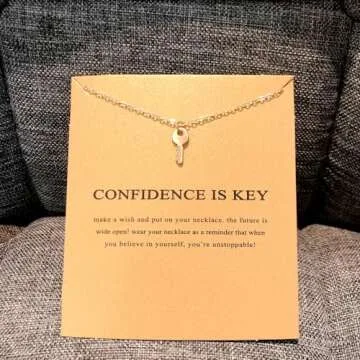 LANG XUAN Friendship Gold Key Necklace Good Luck Elephant Pendant Chain Necklace with Message Card Gift Card